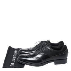 Prada Black Brogue Leather and Mesh Lace Up Derby Sneakers Size 44