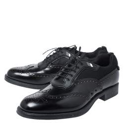 Prada Black Brogue Leather and Mesh Lace Up Derby Sneakers Size 44