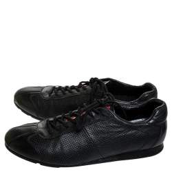 Prada Sport Black Perforated Leather Lace Up Low Top Sneakers Size 41.5