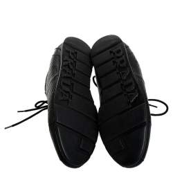 Prada Sport Black Perforated Leather Lace Up Low Top Sneakers Size 41.5