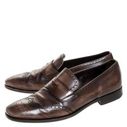 Prada Brown Brogue Leather Penny Slip On Loafers Size 41