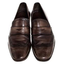 Prada Brown Brogue Leather Penny Slip On Loafers Size 41