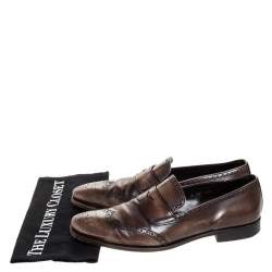 Prada Brown Brogue Leather Penny Slip On Loafers Size 41