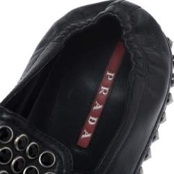 Pre Owned Prada Black Leather Studded Scrunch Loafers Size 41