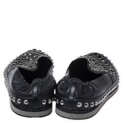 Pre Owned Prada Black Leather Studded Scrunch Loafers Size 41