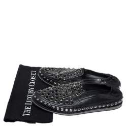 Pre Owned Prada Black Leather Studded Scrunch Loafers Size 41