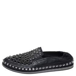 Pre Owned Prada Black Leather Studded Scrunch Loafers Size 41