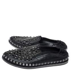Pre Owned Prada Black Leather Studded Scrunch Loafers Size 41