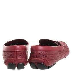 Prada Red Perforated Leather Slip On Loafers Size 43.5