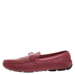 Prada Red Perforated Leather Slip On Loafers Size 43.5