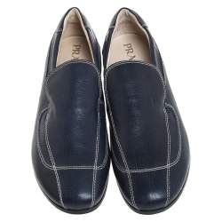 Prada Blue Stitch Detail Leather Slip On Loafers Size 41