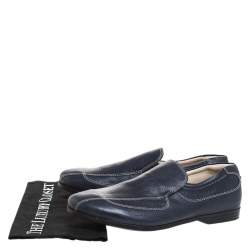 Prada Blue Stitch Detail Leather Slip On Loafers Size 41