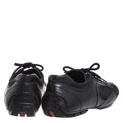 Prada Sport Black Leather And Mesh Lace Up Low Top Sneakers Size 42