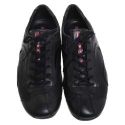 Prada Sport Black Leather And Mesh Lace Up Low Top Sneakers Size 42