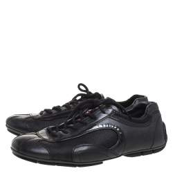 Prada Sport Black Leather And Mesh Lace Up Low Top Sneakers Size 42