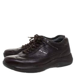 Prada Brown Leather Lace Up Sneaker Size 40