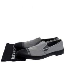 Prada Grey/Black Canvas And Rubber Cap Toe Slip On Sneakers Size 46