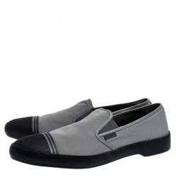 Prada Grey/Black Canvas And Rubber Cap Toe Slip On Sneakers Size 46