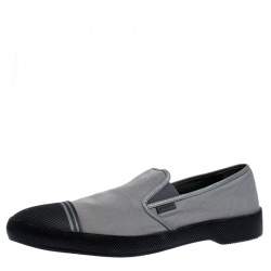 Prada Grey/Black Canvas And Rubber Cap Toe Slip On Sneakers Size 46