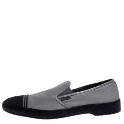 Prada Grey/Black Canvas And Rubber Cap Toe Slip On Sneakers Size 46