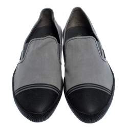 Prada Grey/Black Canvas And Rubber Cap Toe Slip On Sneakers Size 46