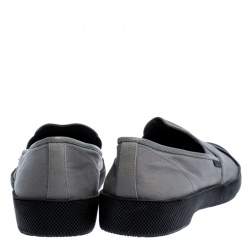 Prada Grey/Black Canvas And Rubber Cap Toe Slip On Sneakers Size 46