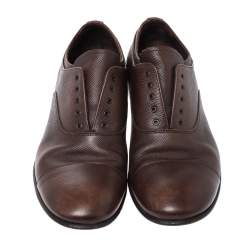Prada Brown Leather Elastic Slip On Oxfords Size 41.5