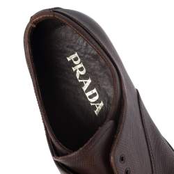 Prada Brown Leather Elastic Slip On Oxfords Size 41.5