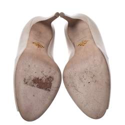 Pre Owned Prada Grey Leather Asymmetric Peep Toe Ankle Booties Size 38