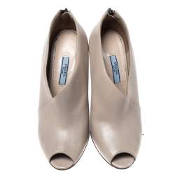 Pre Owned Prada Grey Leather Asymmetric Peep Toe Ankle Booties Size 38