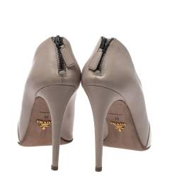 Pre Owned Prada Grey Leather Asymmetric Peep Toe Ankle Booties Size 38