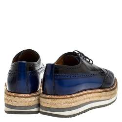 Prada Blue/Black Brogue Leather Derby Espadrille Sneakers Size 41