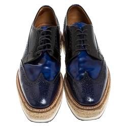 Prada Blue/Black Brogue Leather Derby Espadrille Sneakers Size 41