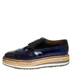 Prada Blue/Black Brogue Leather Derby Espadrille Sneakers Size 41