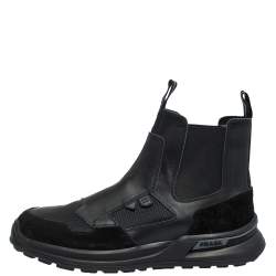 Prada Black Mesh, Suede And Leather Slip On Ankle Boots Size  41.5