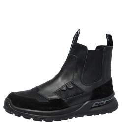 Prada Black Mesh, Suede And Leather Slip On Ankle Boots Size  41.5