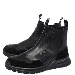 Prada Black Mesh, Suede And Leather Slip On Ankle Boots Size  41.5