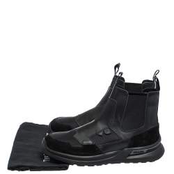 Prada Black Mesh, Suede And Leather Slip On Ankle Boots Size  41.5