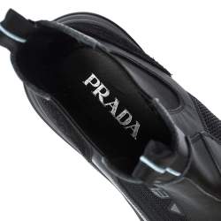 Prada Black Mesh, Suede And Leather Slip On Ankle Boots Size  41.5