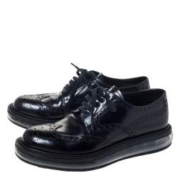 Prada Black Brogue Leather Lace Up Derby Sneakers Size 39.5
