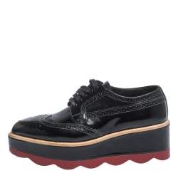 Pre Owned Prada Black Brogue Leather Wave Wingtip Platform Derby Sneakers Size 37.5