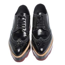 Pre Owned Prada Black Brogue Leather Wave Wingtip Platform Derby Sneakers Size 37.5
