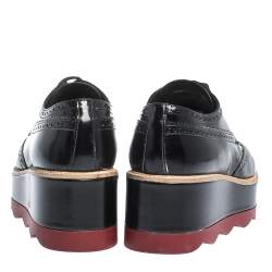 Pre Owned Prada Black Brogue Leather Wave Wingtip Platform Derby Sneakers Size 37.5
