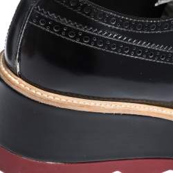 Pre Owned Prada Black Brogue Leather Wave Wingtip Platform Derby Sneakers Size 37.5