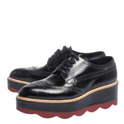 Pre Owned Prada Black Brogue Leather Wave Wingtip Platform Derby Sneakers Size 37.5