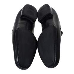 Pre Owned Prada Black Leather Logo Embellished Slip On Loafers Size 42