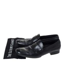 Pre Owned Prada Black Leather Logo Embellished Slip On Loafers Size 42