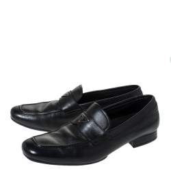 Pre Owned Prada Black Leather Logo Embellished Slip On Loafers Size 42