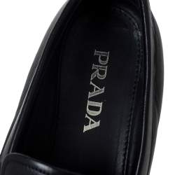 Pre Owned Prada Black Leather Logo Embellished Slip On Loafers Size 42