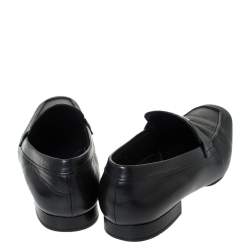Pre Owned Prada Black Leather Logo Embellished Slip On Loafers Size 42